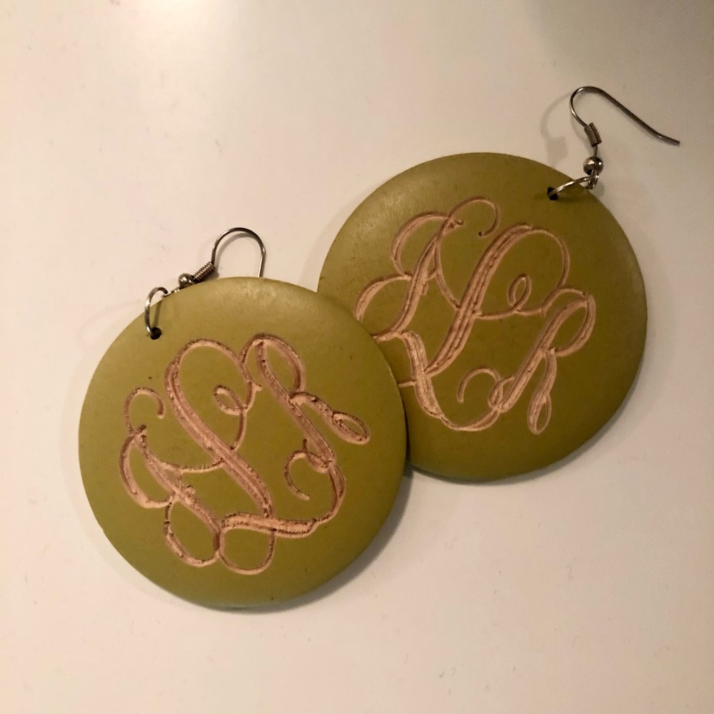 Marleylilly Green Wooden Monogram Earrings Jrl Large Dangle